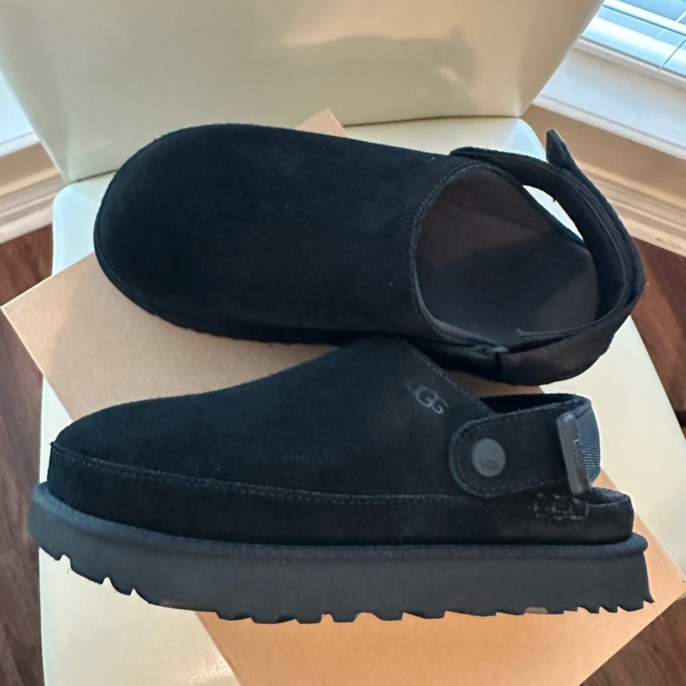 UGG Black Suede Slip-On Clogs